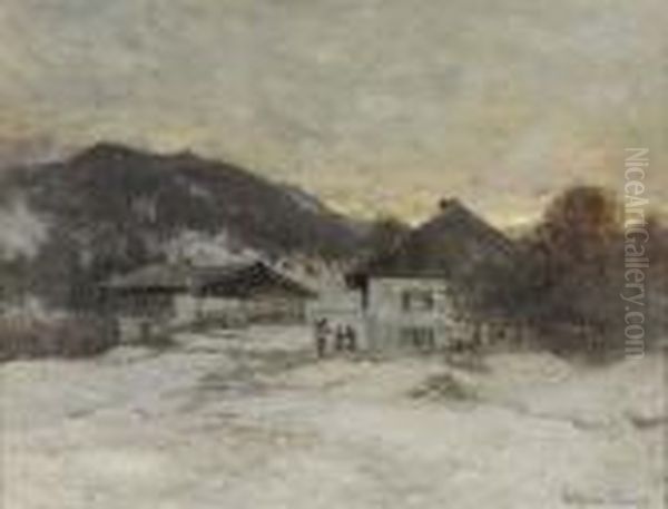 Winterliche Landschaft Mit Bauernhaus. Oil Painting by Anders Anderson-Lundby