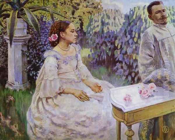 Self Portrait of the Artist with his Sister, Elena Borisova-Musatova, 1898 Oil Painting by Viktor Elpidiforovich Borisov-Musatov