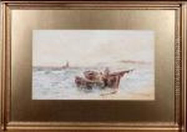 A Whitby Coble On A Beach Oil Painting by Robert Anderson