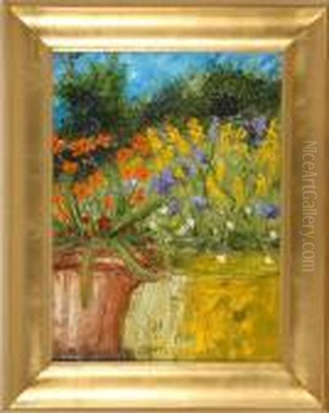 Flowers In A Copper Basin Oil Painting by Robert Anderson