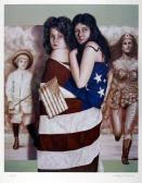 Ladies In Flag Oil Painting by Robert Anderson