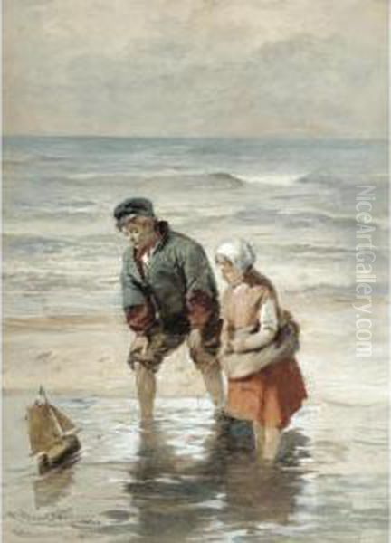 Fisher Children At Zandvoort, Holland Oil Painting by Robert Anderson