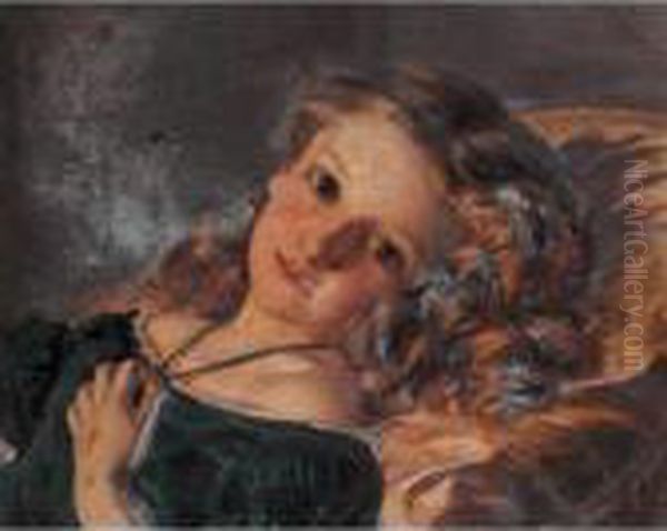 A Girl Reclining Oil Painting by Sophie Gengembre Anderson