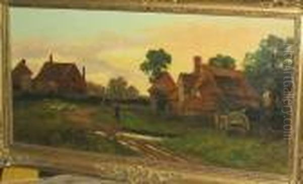 Farm Stead With Geese And Figures Before Oil Painting by William Anderson