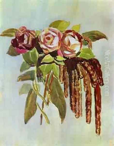 Roses And Catkins 1901-1903 Oil Painting by Viktor Elpidiforovich Borisov-Musatov