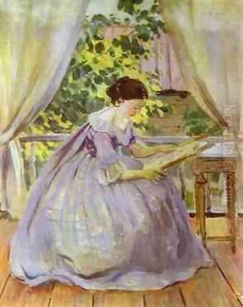 Lady Embroidering 1901 Oil Painting by Viktor Elpidiforovich Borisov-Musatov