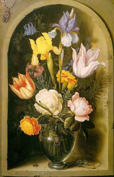 Flowers in a Glass Vase, approx. 1619 Oil Painting by Ambrosius the Elder Bosschaert