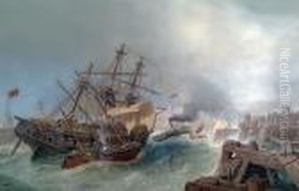 A Ship Entering Calais In Rough Sea Oil Painting by Henry Andrews