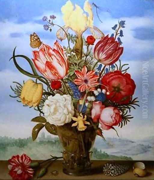 Bouquet of Flowers on a Ledge Oil Painting by Ambrosius the Elder Bosschaert