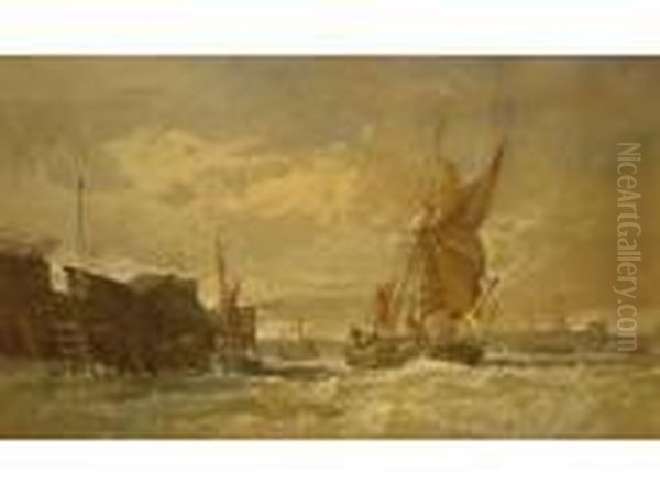 Shippingin Heavy Seas Off The Coast, Signed Oil Painting by Henry Andrews