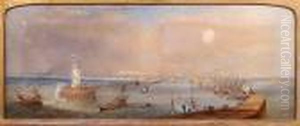 Lowestoft Harbour Oil Painting by Henry Andrews