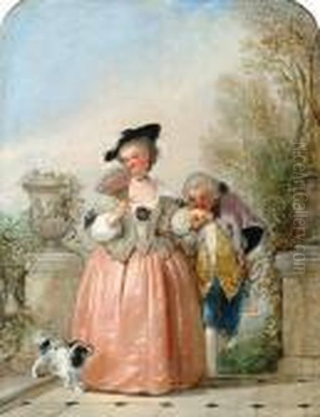 Portrait Of A Lady And Her Admirer Oil Painting by Henry Andrews