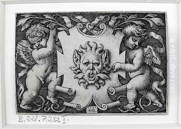 A Mask Held by Two Genii 1544 Oil Painting by Hans Sebald Beham