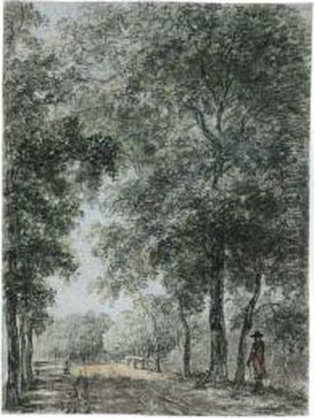 A Wooded Path At Treslong, Near Hillegom Oil Painting by Jurriaan Andriessen