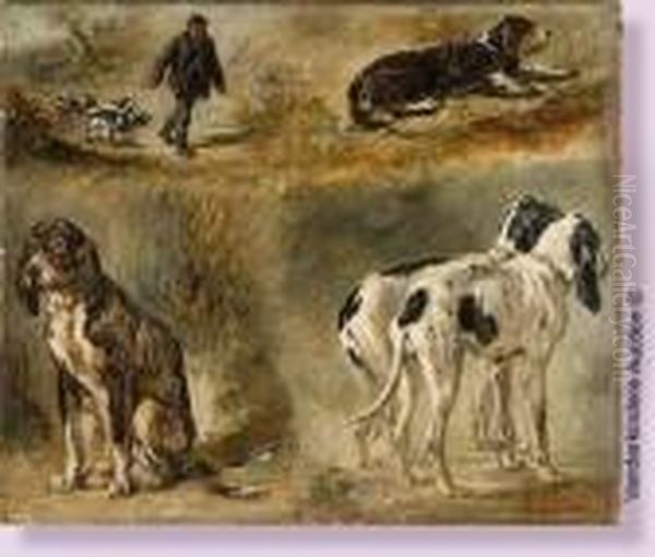 Etudes De Chiens De Chasse Oil Painting by Pierre Andrieu