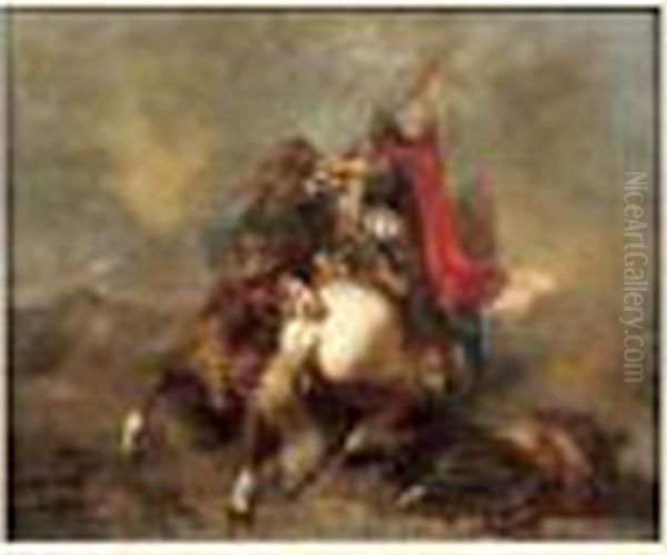 Combat De Cavaliers Oil Painting by Pierre Andrieu