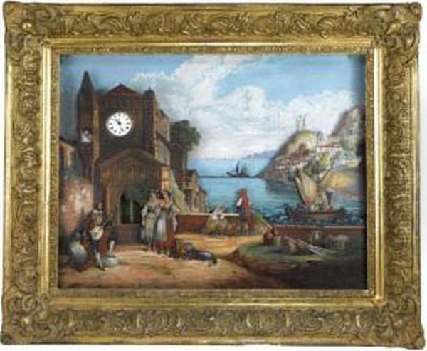 Philippe Polychrome Musical Automaton Picture Wall Clock, Tharin Oil Painting by Alfred Louis Andrieux