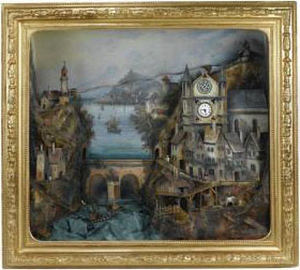 Philippe Musical Automaton Framed Wall Clock Oil Painting by Alfred Louis Andrieux