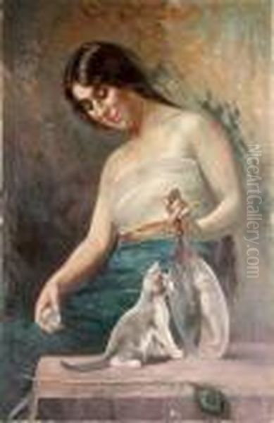 Flicka Ochkatt Oil Painting by Alfred Louis Andrieux