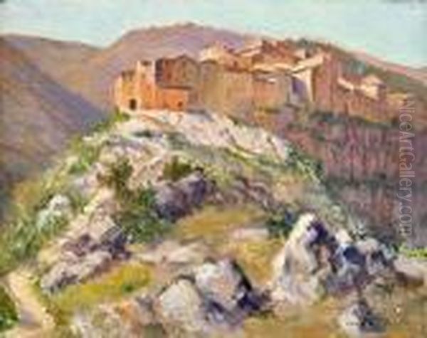 Mountainvillage In The South Of France Oil Painting by Alfred Louis Andrieux