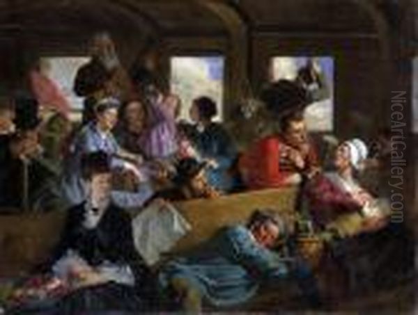 Dans Le Wagon De Deuxieme Classe Oil Painting by Auguste Clement Andrieux