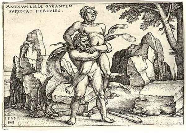 Hercules killing Anthaeus Oil Painting by Hans Sebald Beham