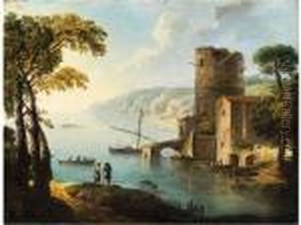 Italienische Landschaft Mit Blick Aufeine Bucht Oil Painting by Paolo Anesi