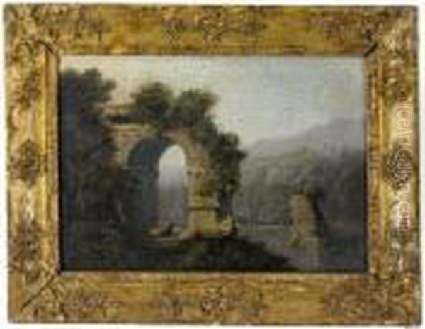 Paesaggio Lacustre Con Arco In Rovina Oil Painting by Paolo Anesi