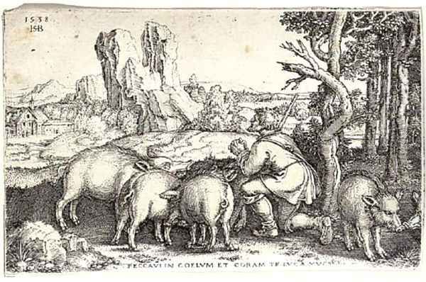 The Prodigal Son tending the Swine Oil Painting by Hans Sebald Beham