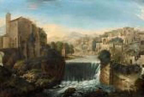 The Aniene Waterfall, Tivoli Oil Painting by Paolo Anesi