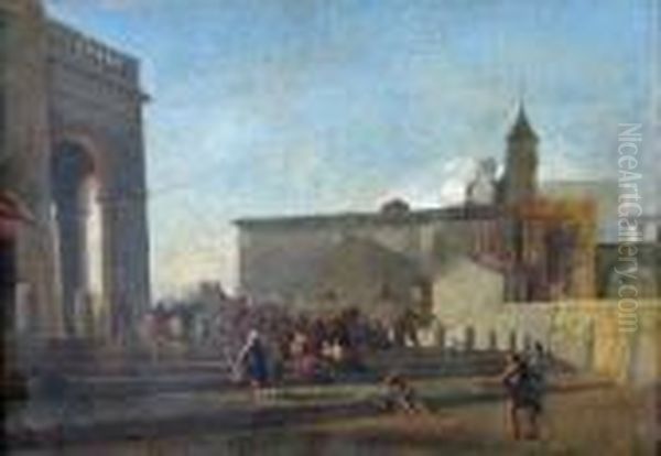 Figures On The Steps Of The Piazza Oil Painting by Paolo Anesi