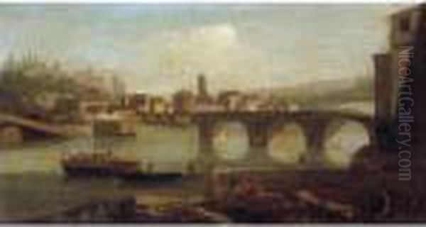 Rome, A View Along The Tiber With The Ponte Rotto Oil Painting by Paolo Anesi