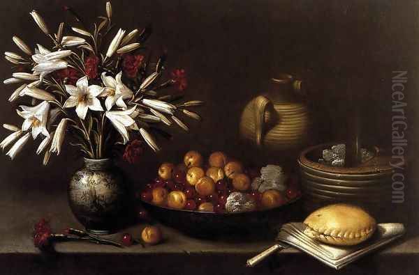 Still-Life with Flowers and Fruit 1643 Oil Painting by Francisco Barrera