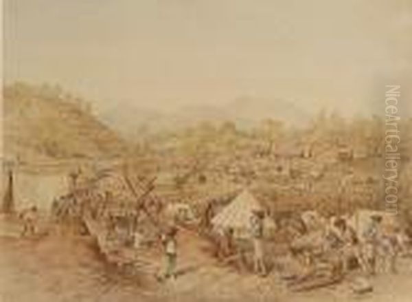 Gold Digging Near Mount Alexander, Victoria, Australia Oil Painting by George French Angas