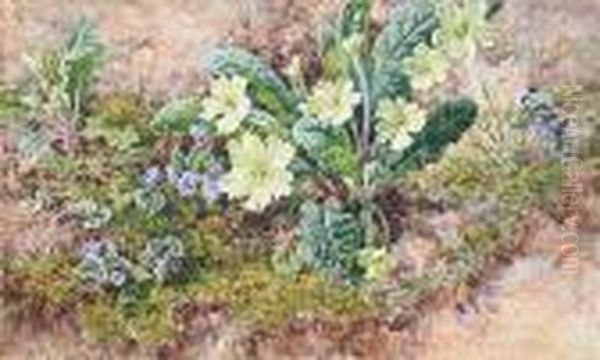 Primroses On A Mossy Bank Oil Painting by Helen Cordelia Coleman Angell