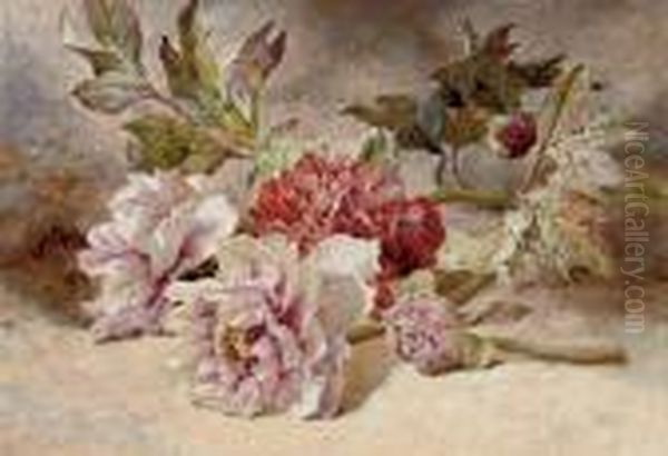 Still Life Of Rununculas And Peonies Oil Painting by Helen Cordelia Coleman Angell