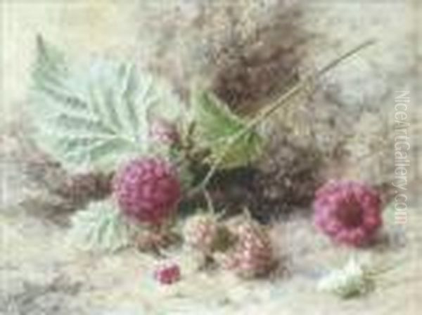 Still Life Of Raspberries Oil Painting by Helen Cordelia Coleman Angell