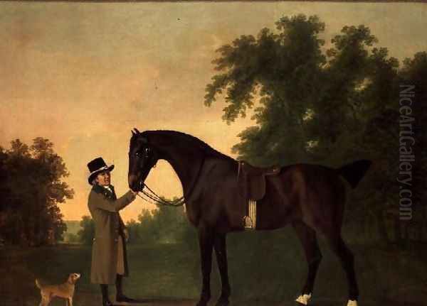 Portrait of Edward Wilmot Esq with Bay Hunter and Terrier in Stubton Park Oil Painting by John Boultbee