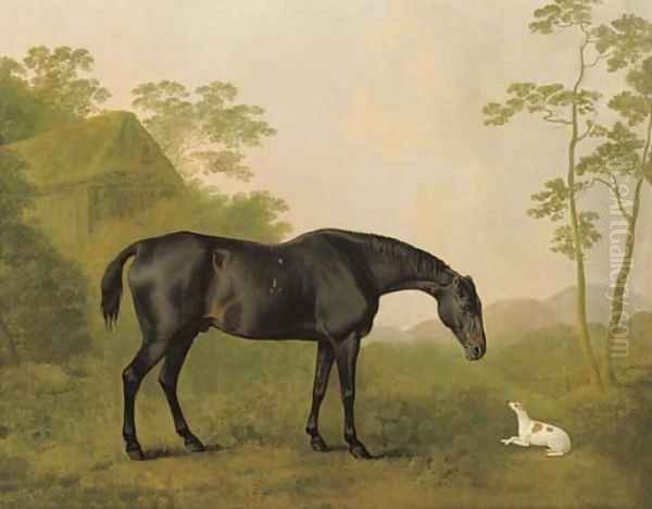 A black hunter and a dog in a landscape Oil Painting by John Boultbee