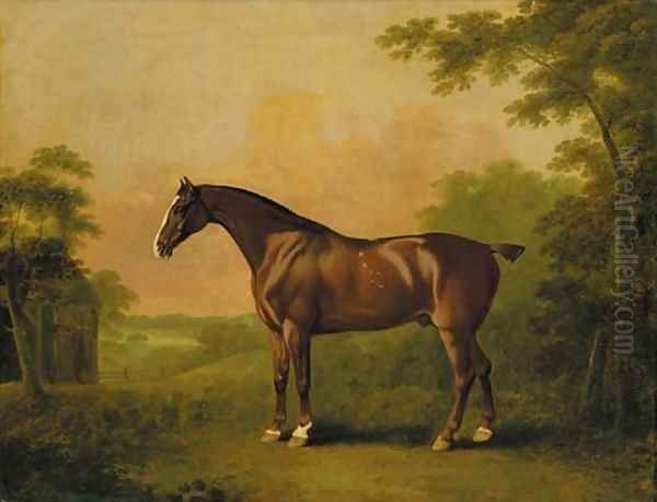 Samson, a liver chestnut hunter, in a wooded landscape Oil Painting by John Boultbee