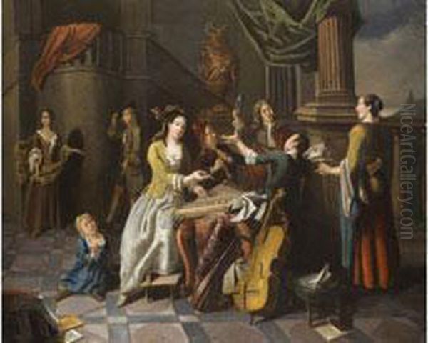 Musikszene In Einer Palastarchitektur Oil Painting by Pieter Angillis