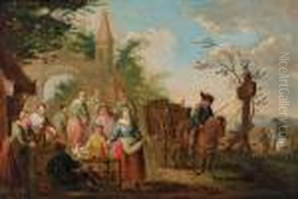 Venditrice Di Volatili Davanti Alla Porta Di Una Citta Oil Painting by Pieter Angillis