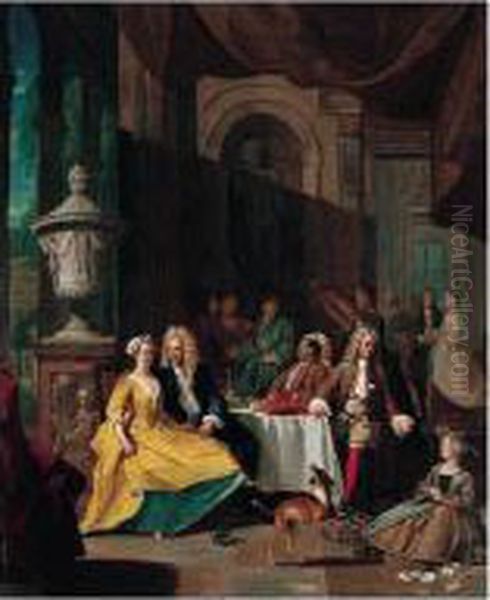 A Musical Assembly; And Gentleman At Table Oil Painting by Pieter Angillis