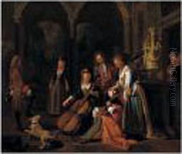 An Elegant Company In A Loggia Oil Painting by Pieter Angillis