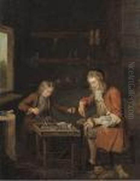 A Shoemaker And His Apprentice Oil Painting by Pieter Angillis