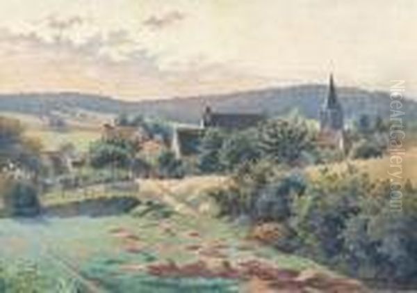 Franzosische Hugellandschaft Mit Dorf. Oil Painting by Gaston Anglade