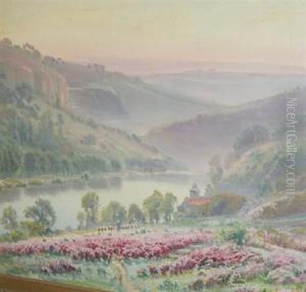 Mountain Valley At Sunset Oil Painting by Gaston Anglade