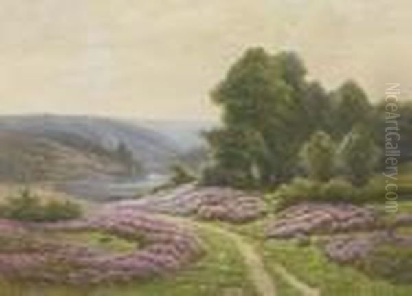 Heather Flowering In A Valley Oil Painting by Gaston Anglade