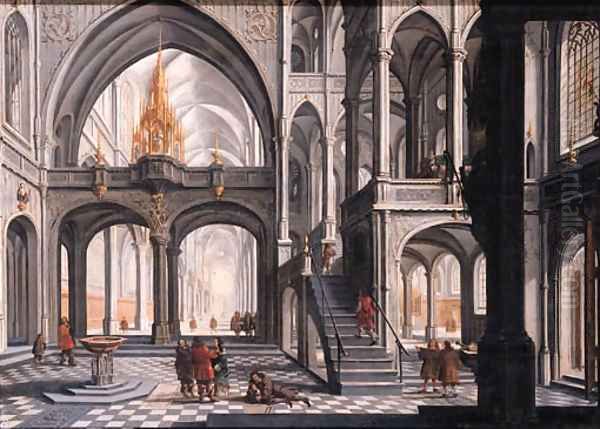 Worshippers in a Gothic church Oil Painting by Daniel de Blieck