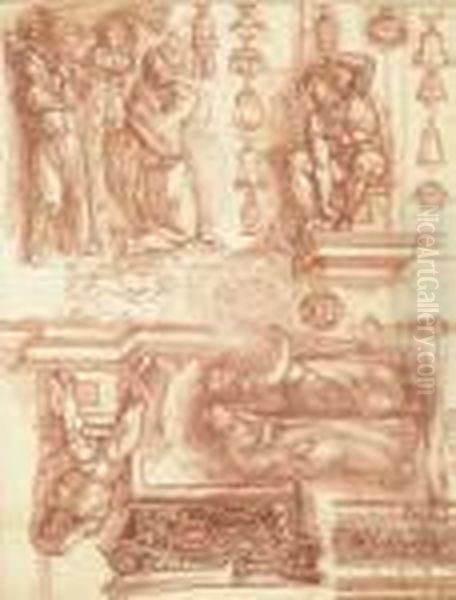 Studies After Michelangelo And 
Other Artists, With Sketches Ofcapitals, Friezes And Vases Oil Painting by Robert Ango